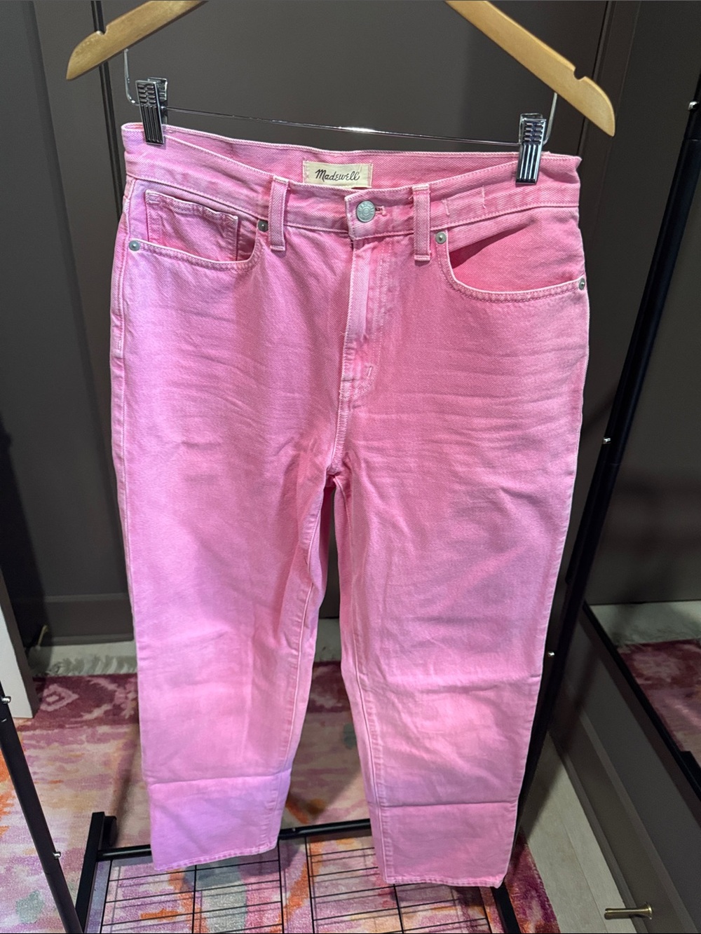 Madewell Baggy Straight Bubblegum Pink Straight Jeans